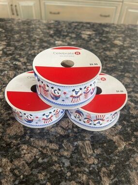 CELEBRATE IT WIRED RIBBON USA GNOMES  1.5" x 10 YD LOT IF 3 NWT